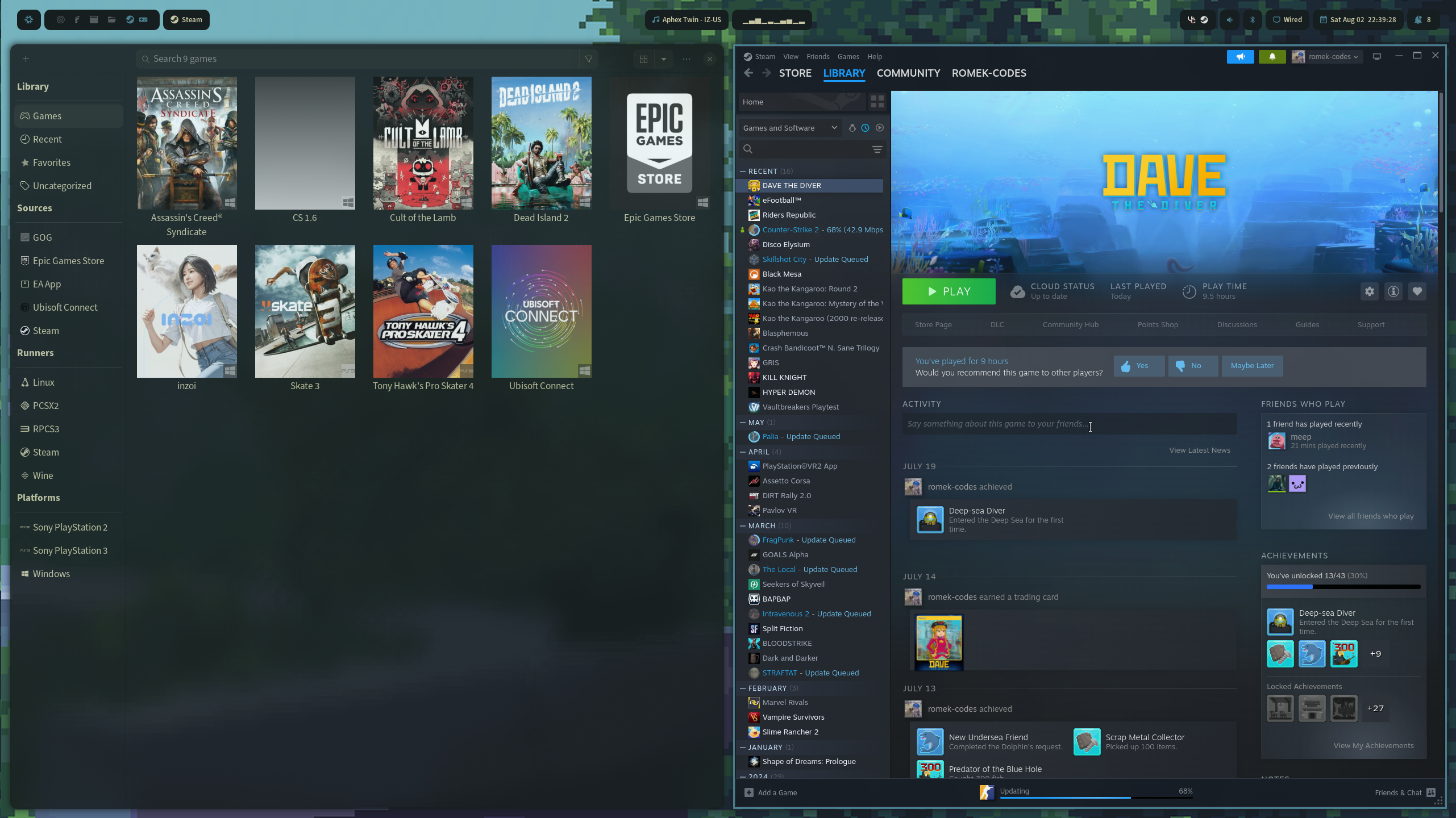 steam and lutris for gaming