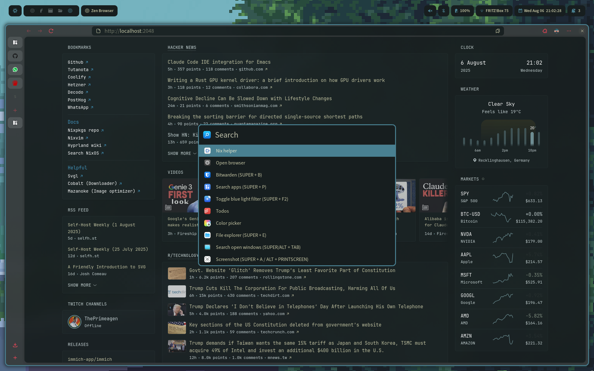 zen browser, command palette